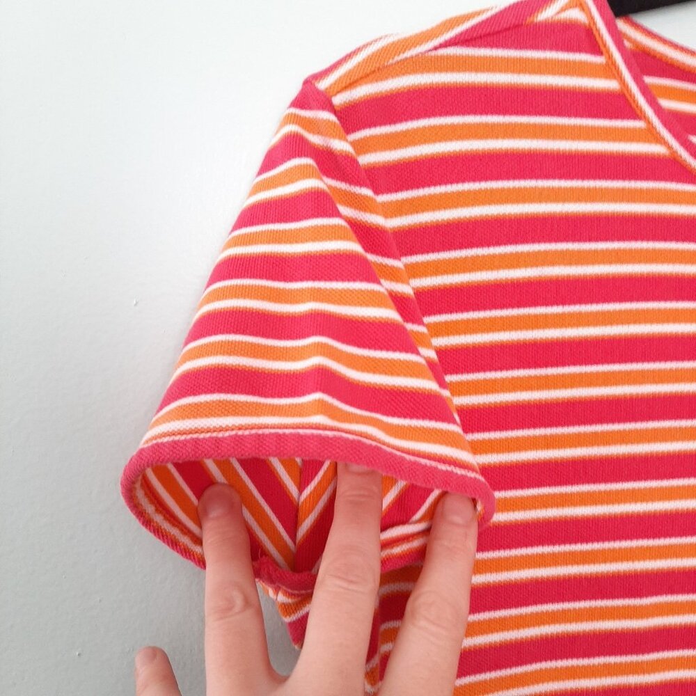 90s GAP Y2K Striped Knit T Henley Button Preppy Retro Y2K Orange Pink Cotton S/M - Picture 3 of 6
